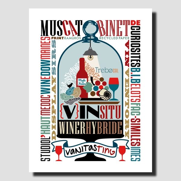 création digitale, affiche viticole, illustration originale, papier recyclé, créateur bordelais, patrimoine viticole, art de vivre à la française